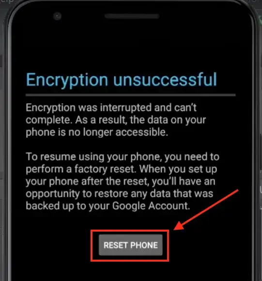 Android Encryption unsuccessful fix