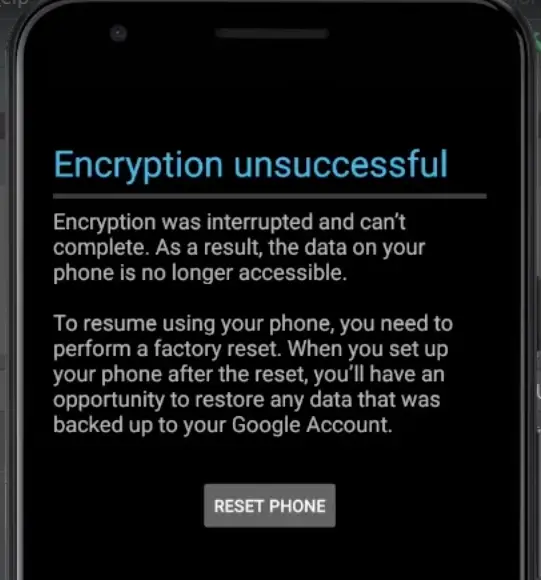Android Encryption unsuccessful