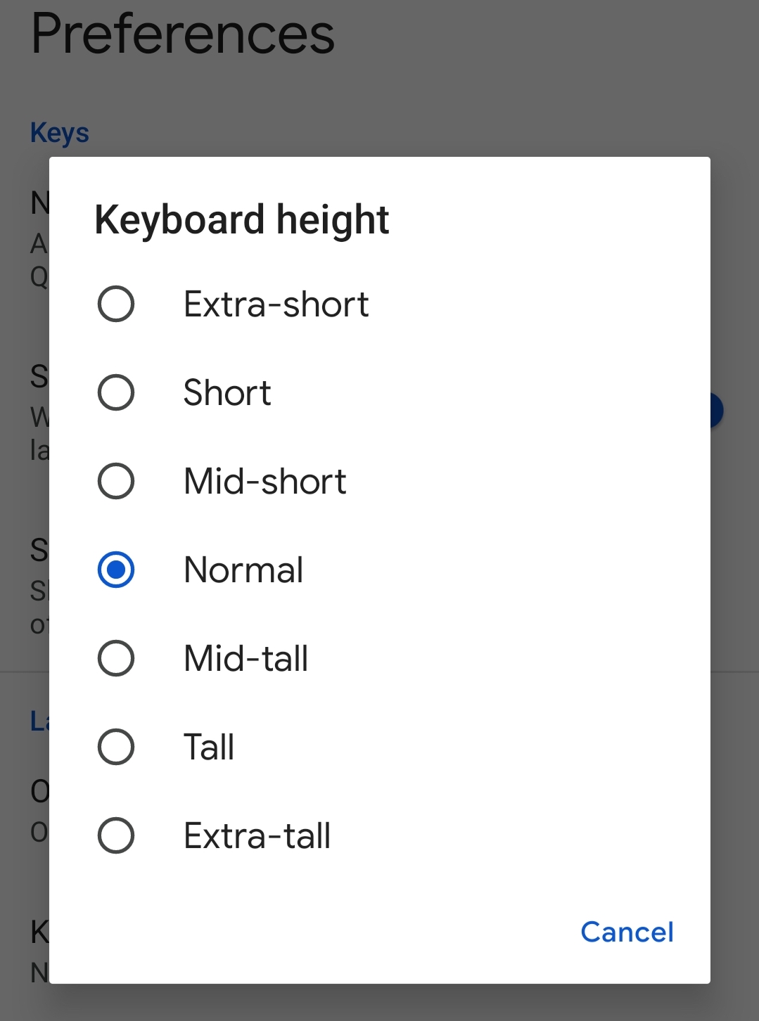 Gboard height options