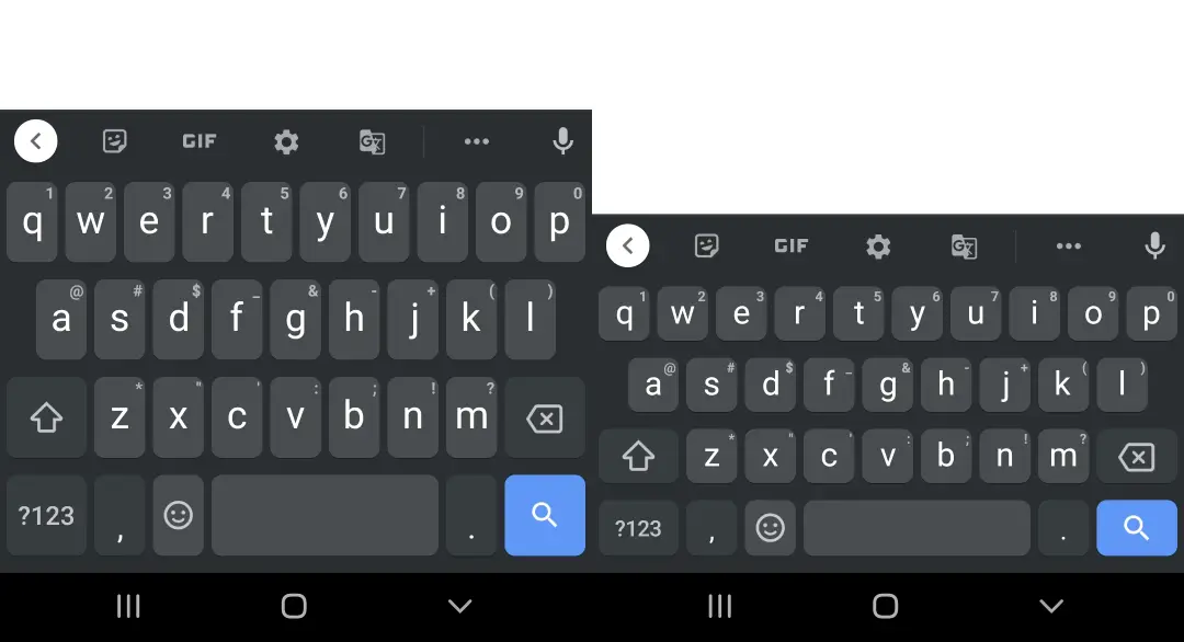 Gboard size from tallest to shortest