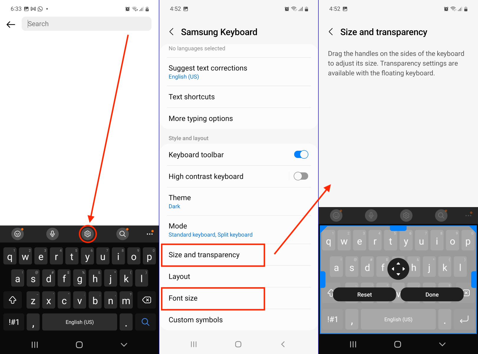 Samsung Keyboards steps to change its layout and font size