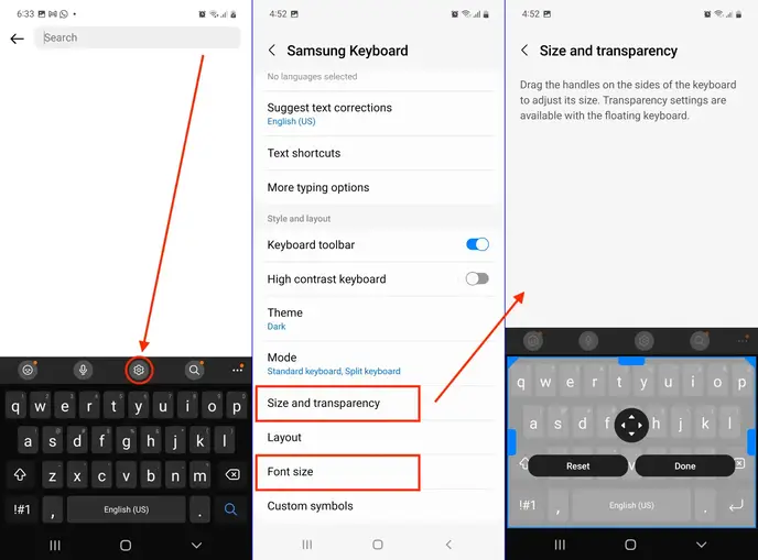 Samsung Keyboards steps to change its layout and font size