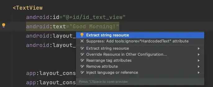 Android extract string resource option