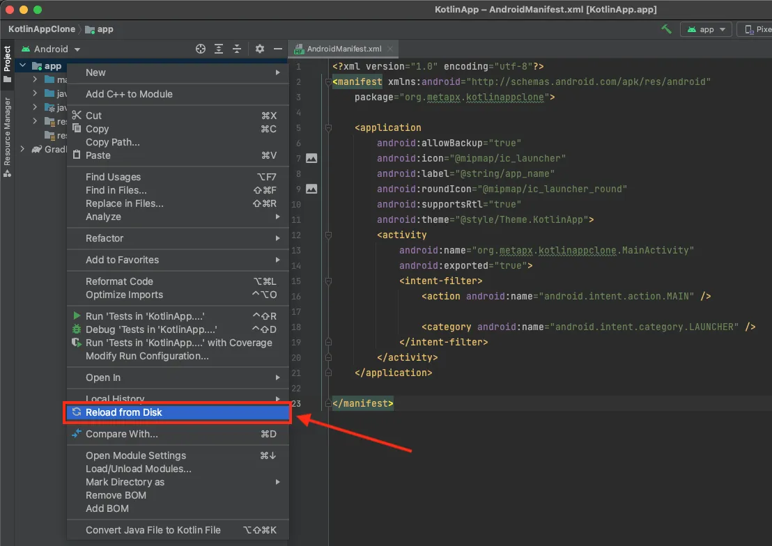 Android Studio reload from disk