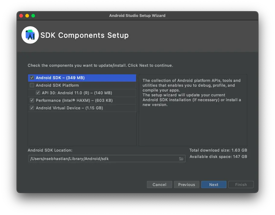 Android Studio SDK components setup