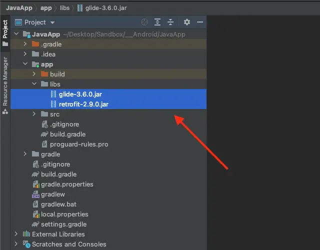 Android Studio add jar files to the libs folder