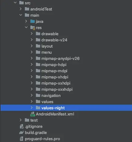 Android values-night folder for the Dark Theme