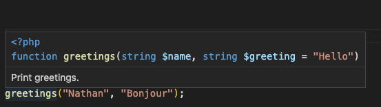PHP comment hint picked up by IDE
