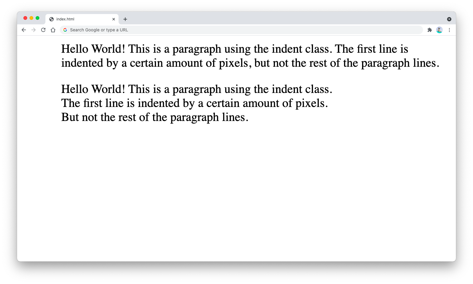 CSS indent whole paragraph using padding