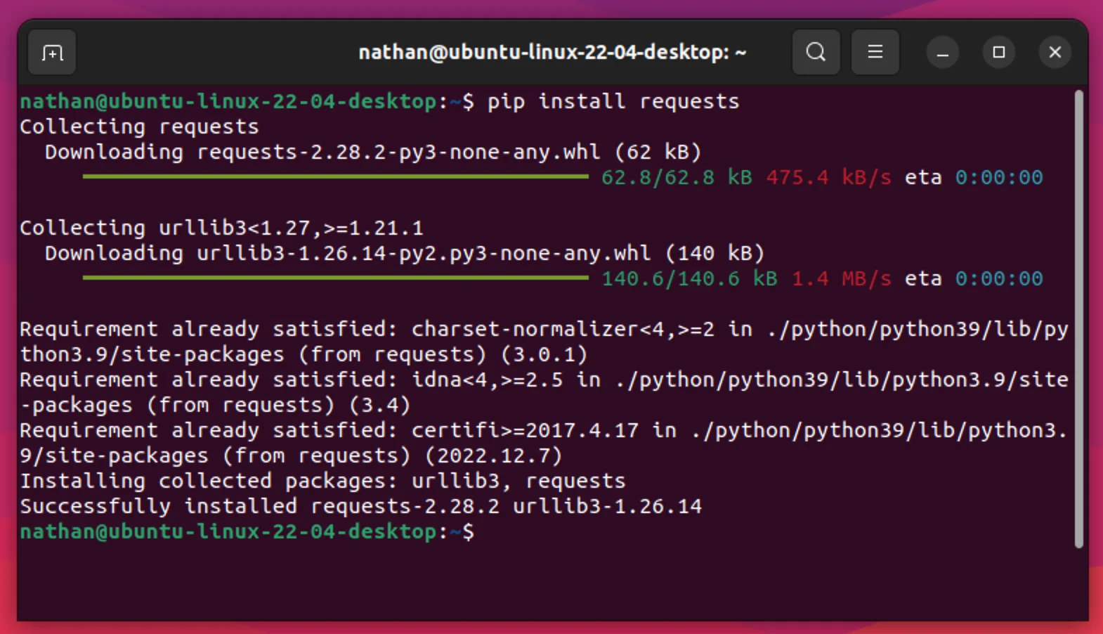 Ubuntu pip install OK