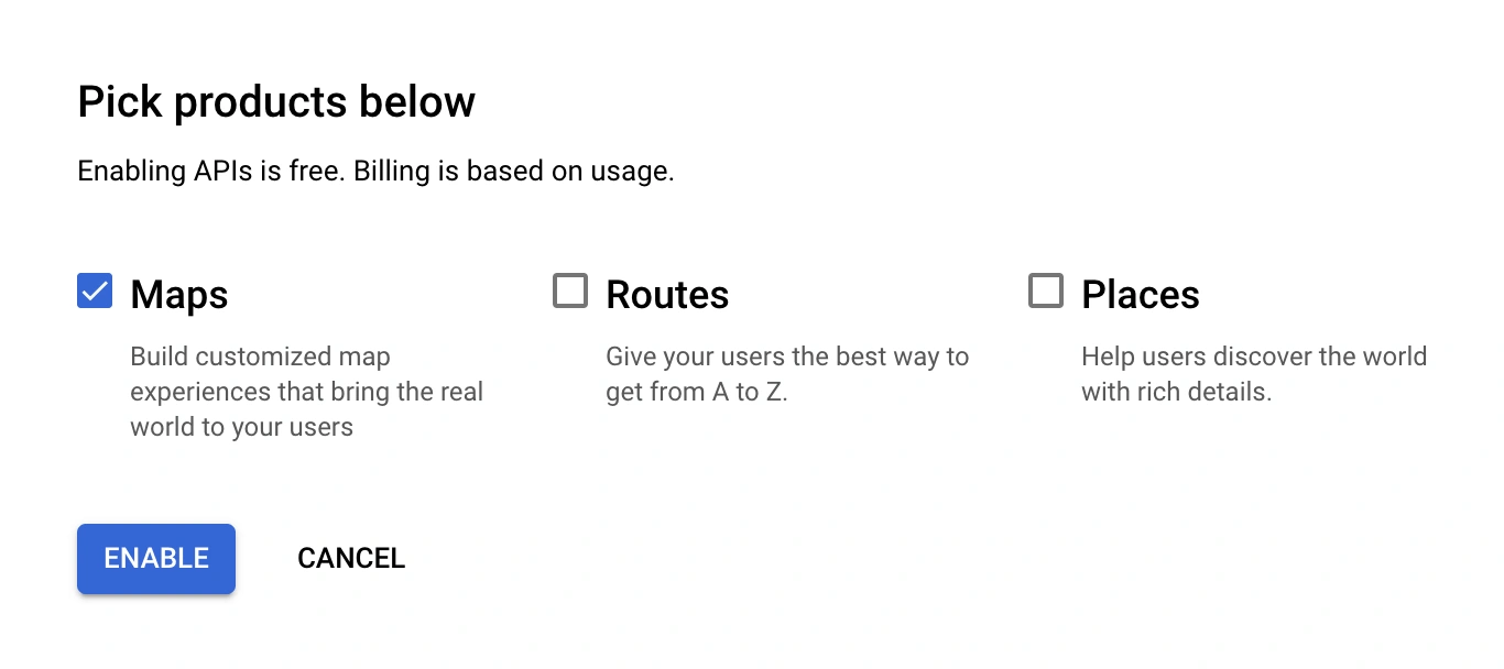 Enable Google Maps API