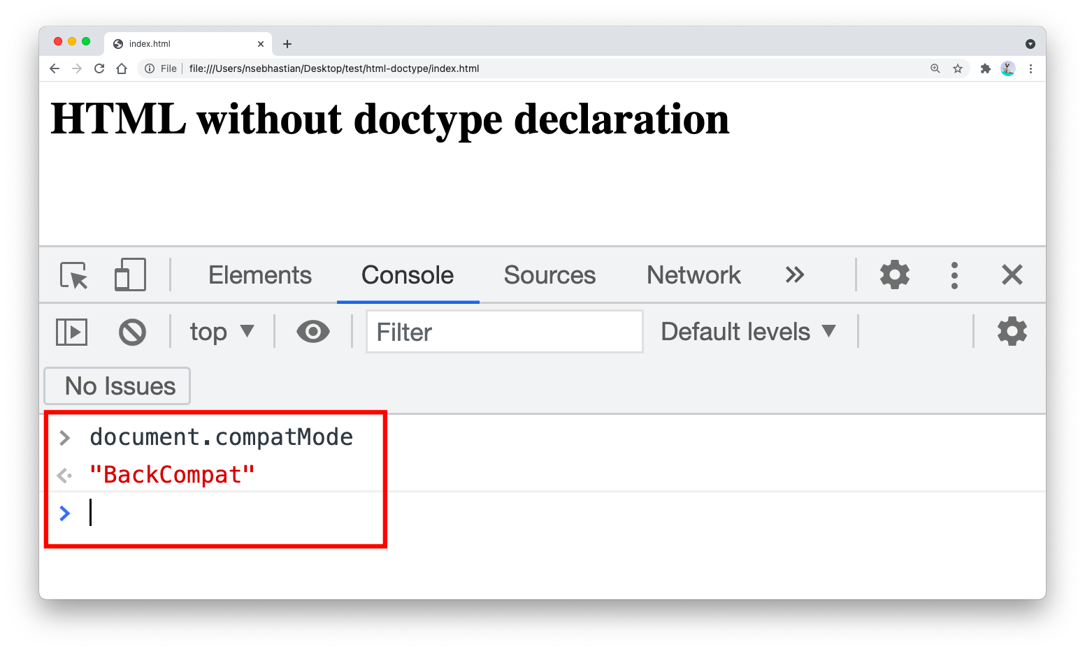 HTML compatMode without doctype declaration
