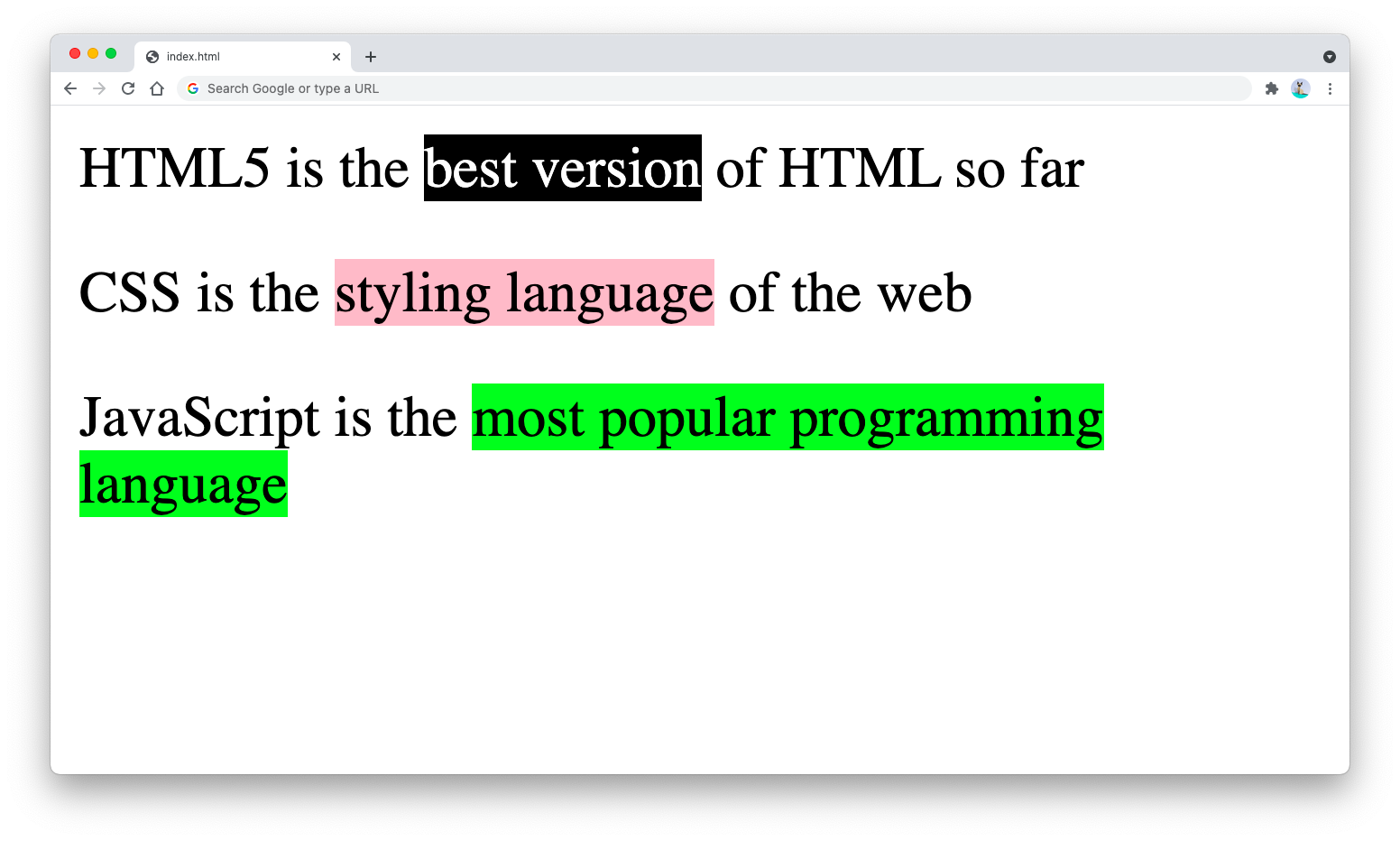 HTML highlight text with different styles