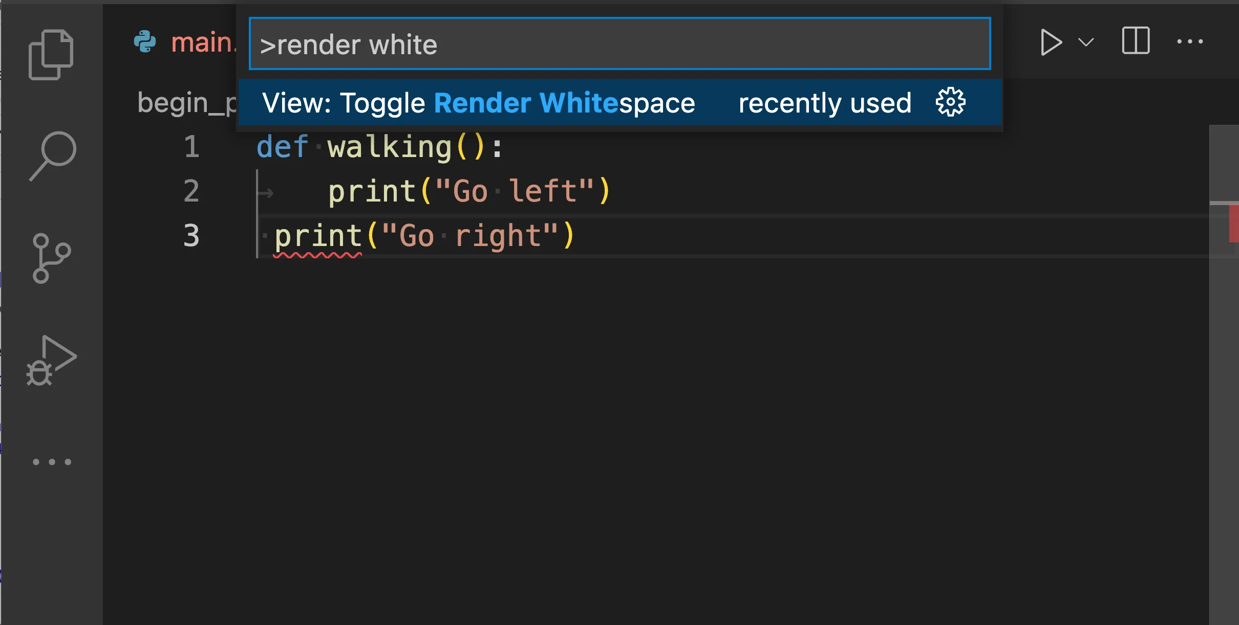 VSCode toggle render whitespace
