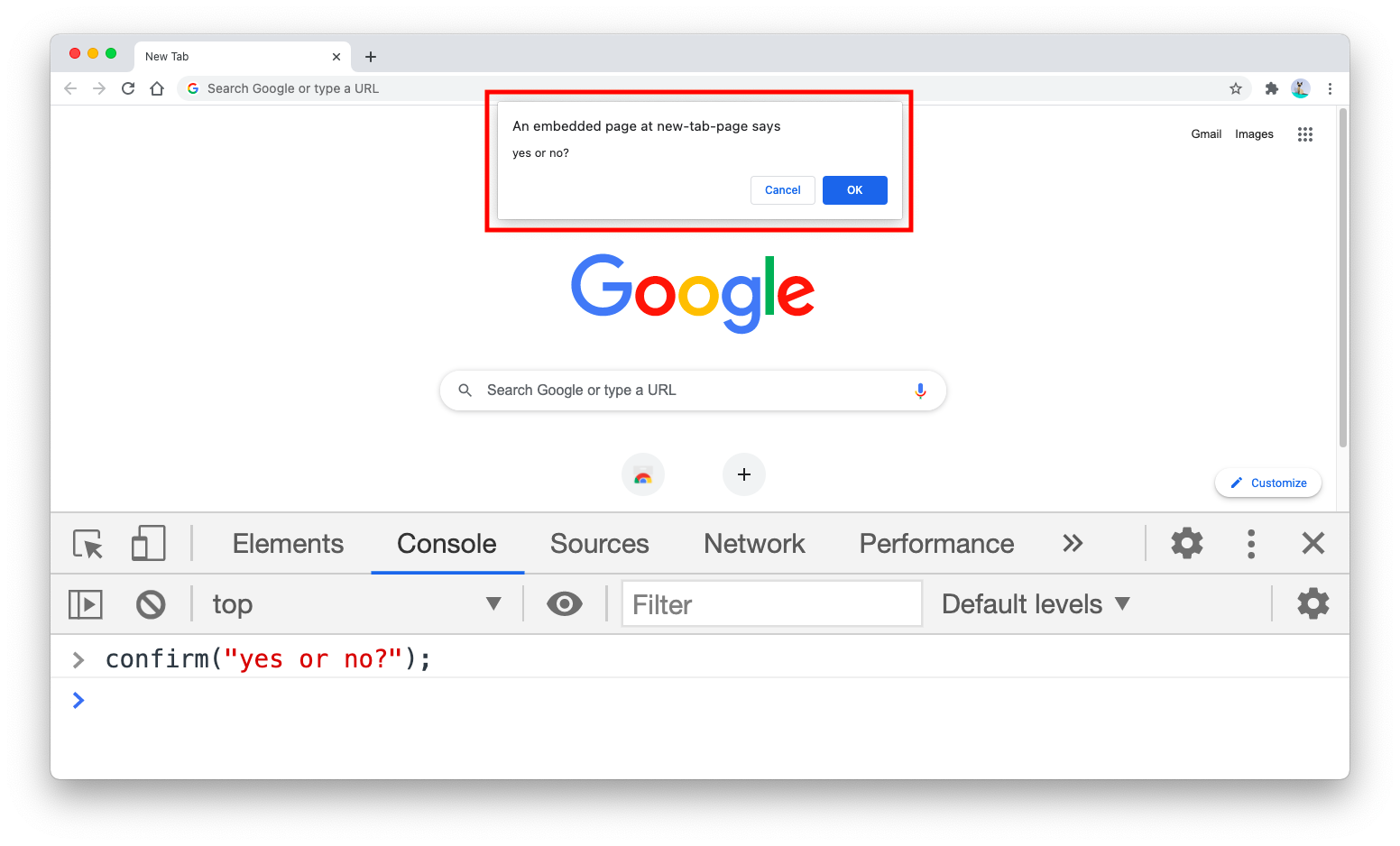 JavaScript confirmation dialog in the browser