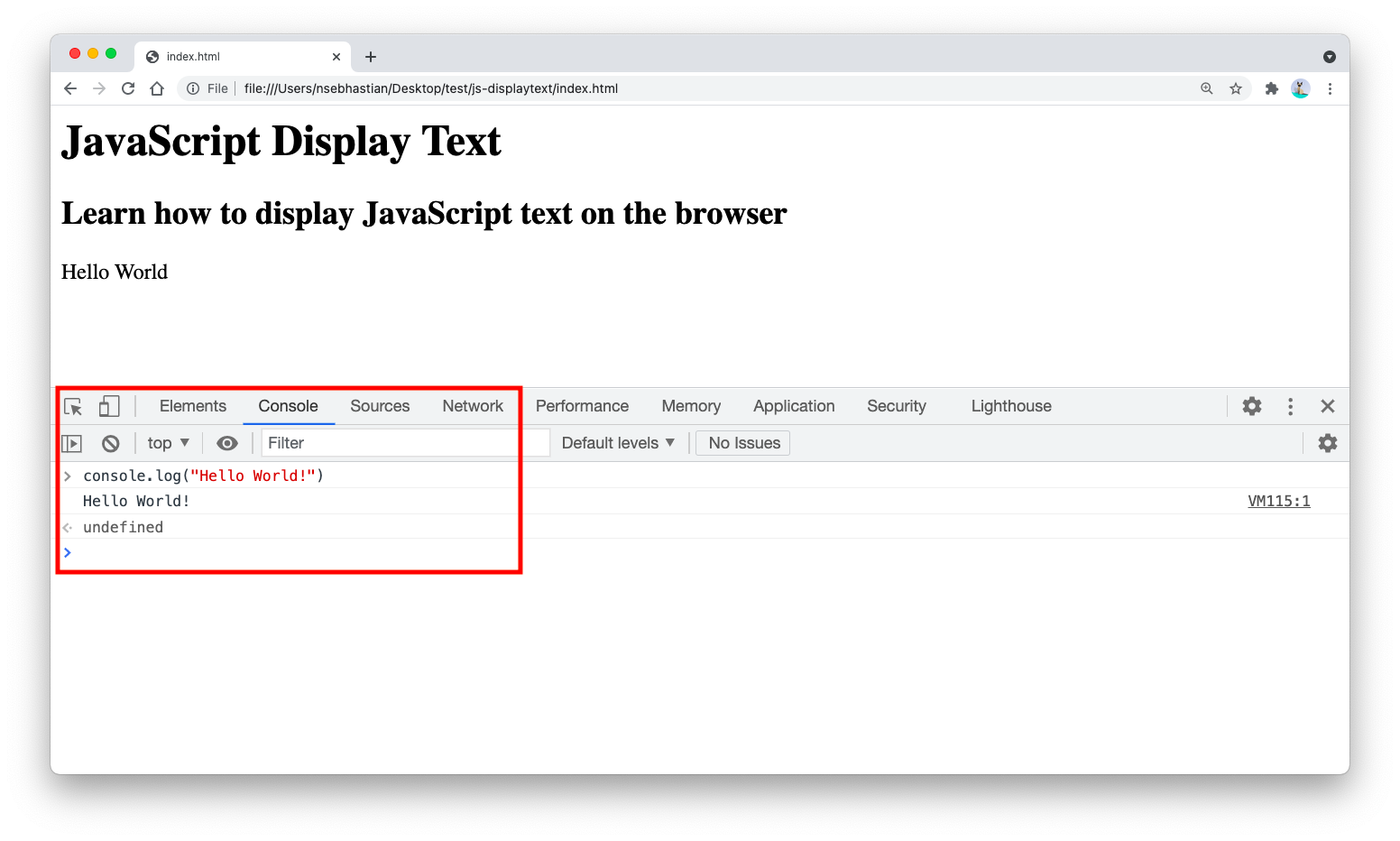 How to display text in the browser using JavaScript