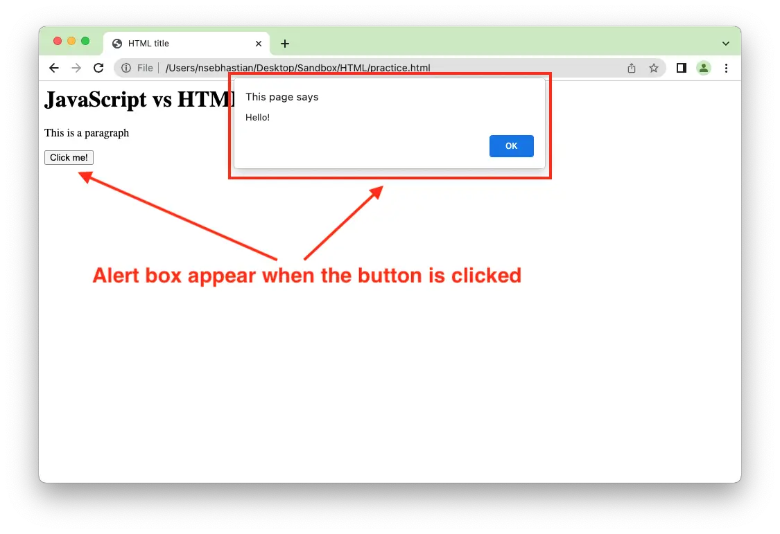 Button click response using JavaScript
