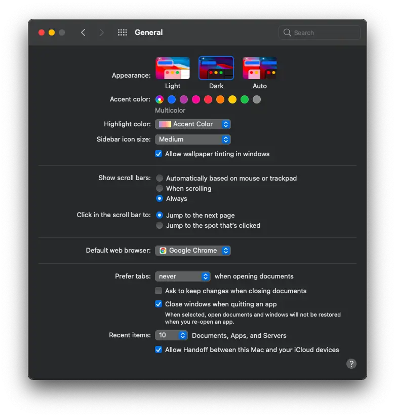 Change macOS appearance to dark