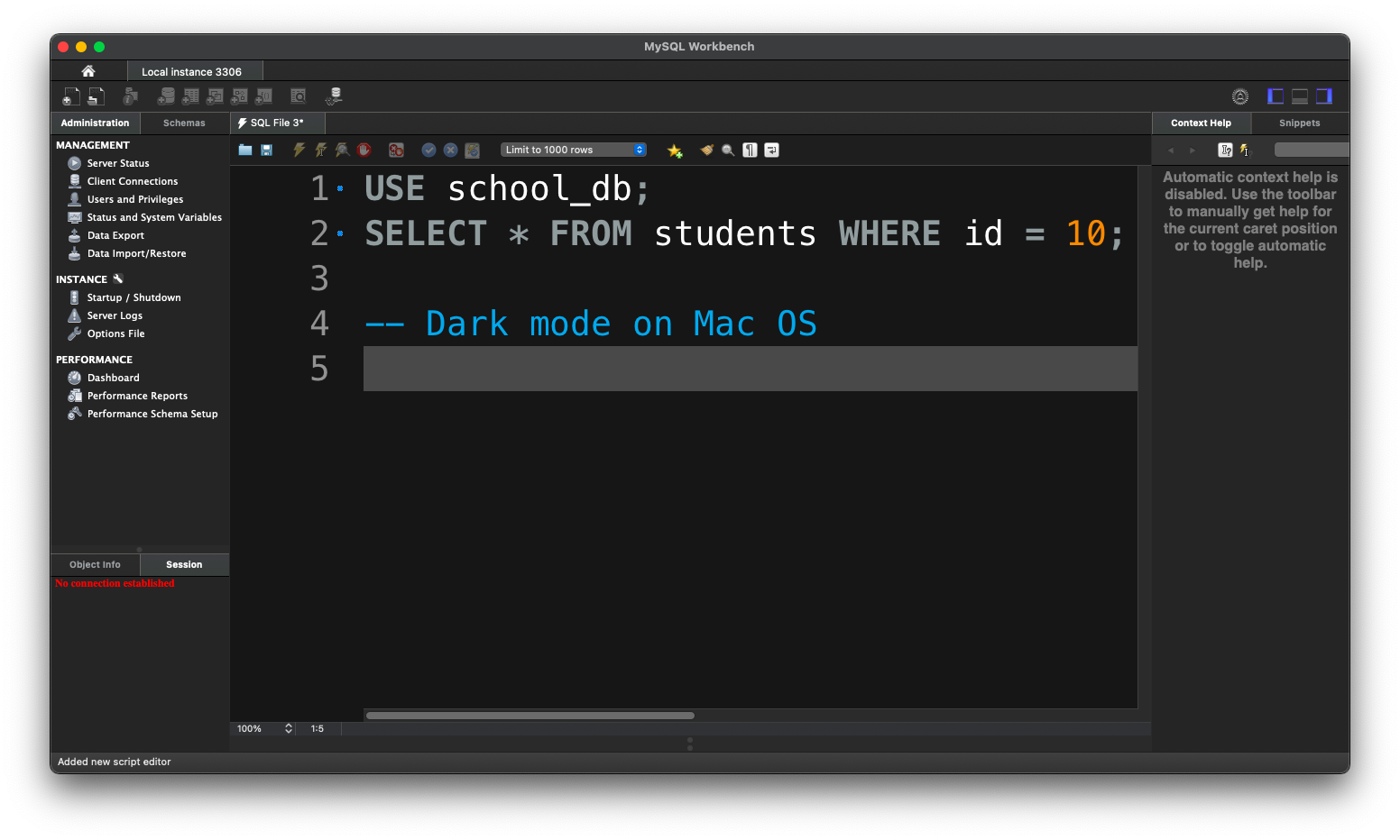 MySQL Workbench dark theme for macOS