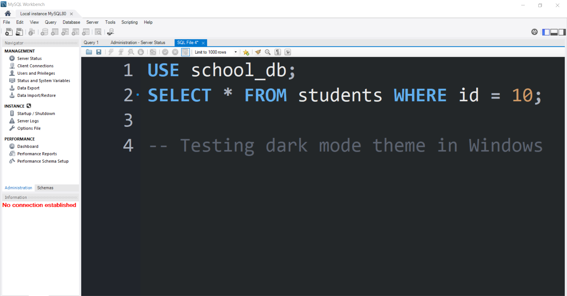 MySQL Workbench dark theme for Windows