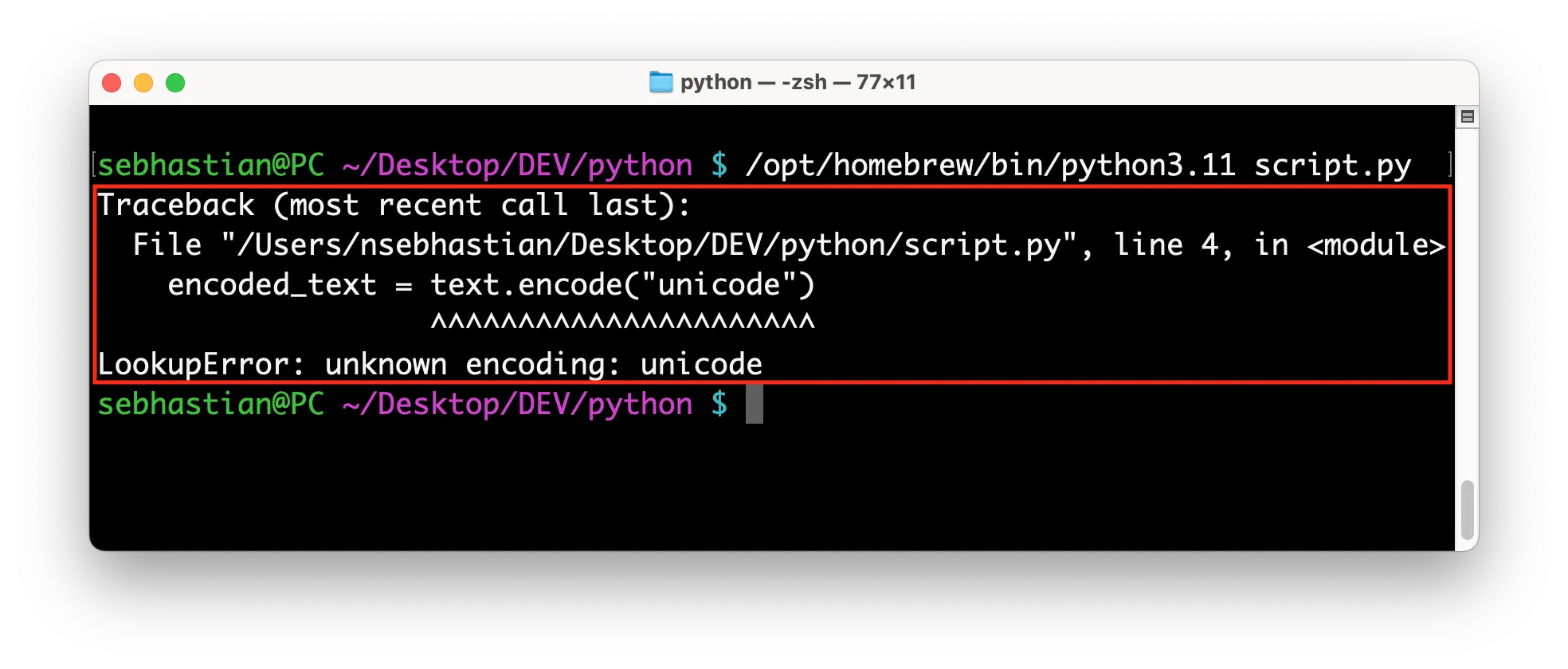 LookupError: unknown encoding in Python