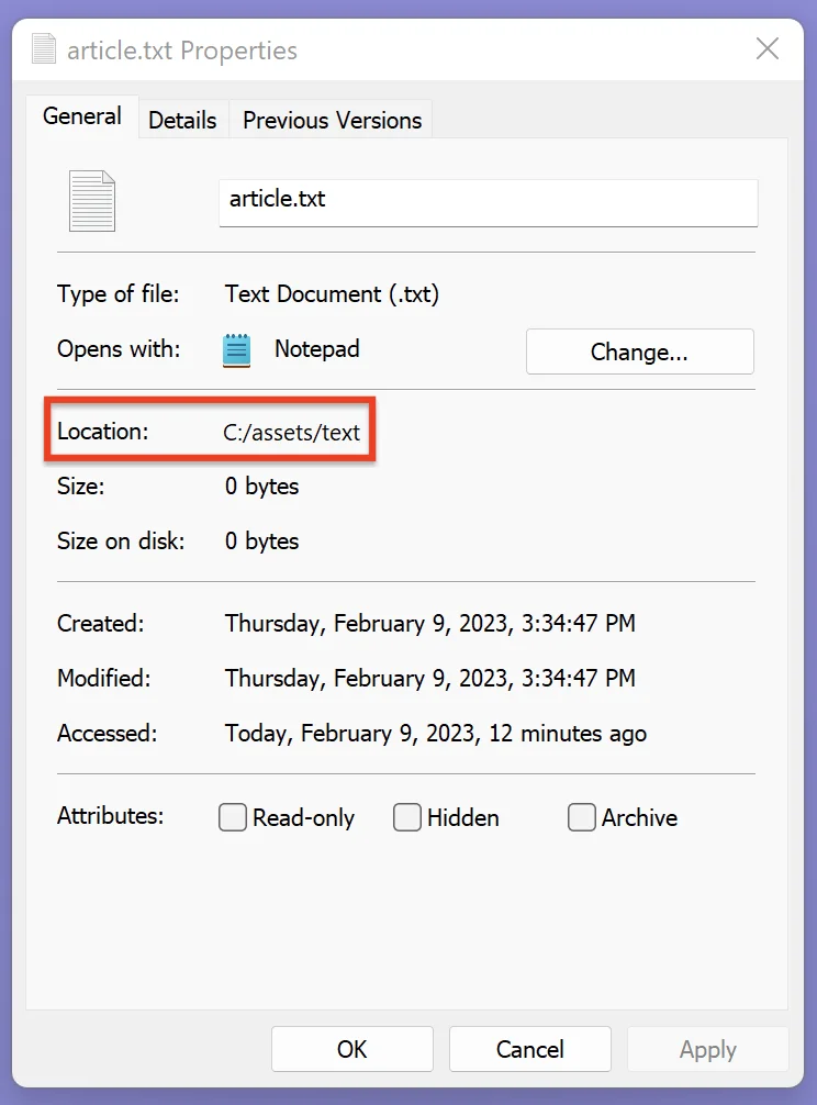 File location in Windows